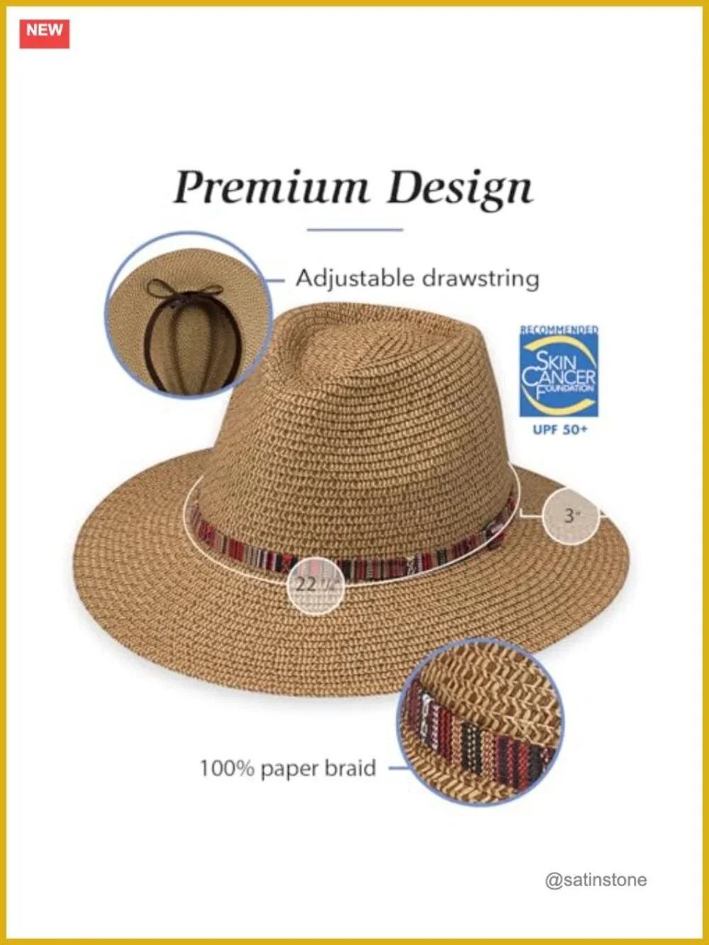 UPF 50+ Sun Protection Fedora - Packable Wide Brim Straw Hat